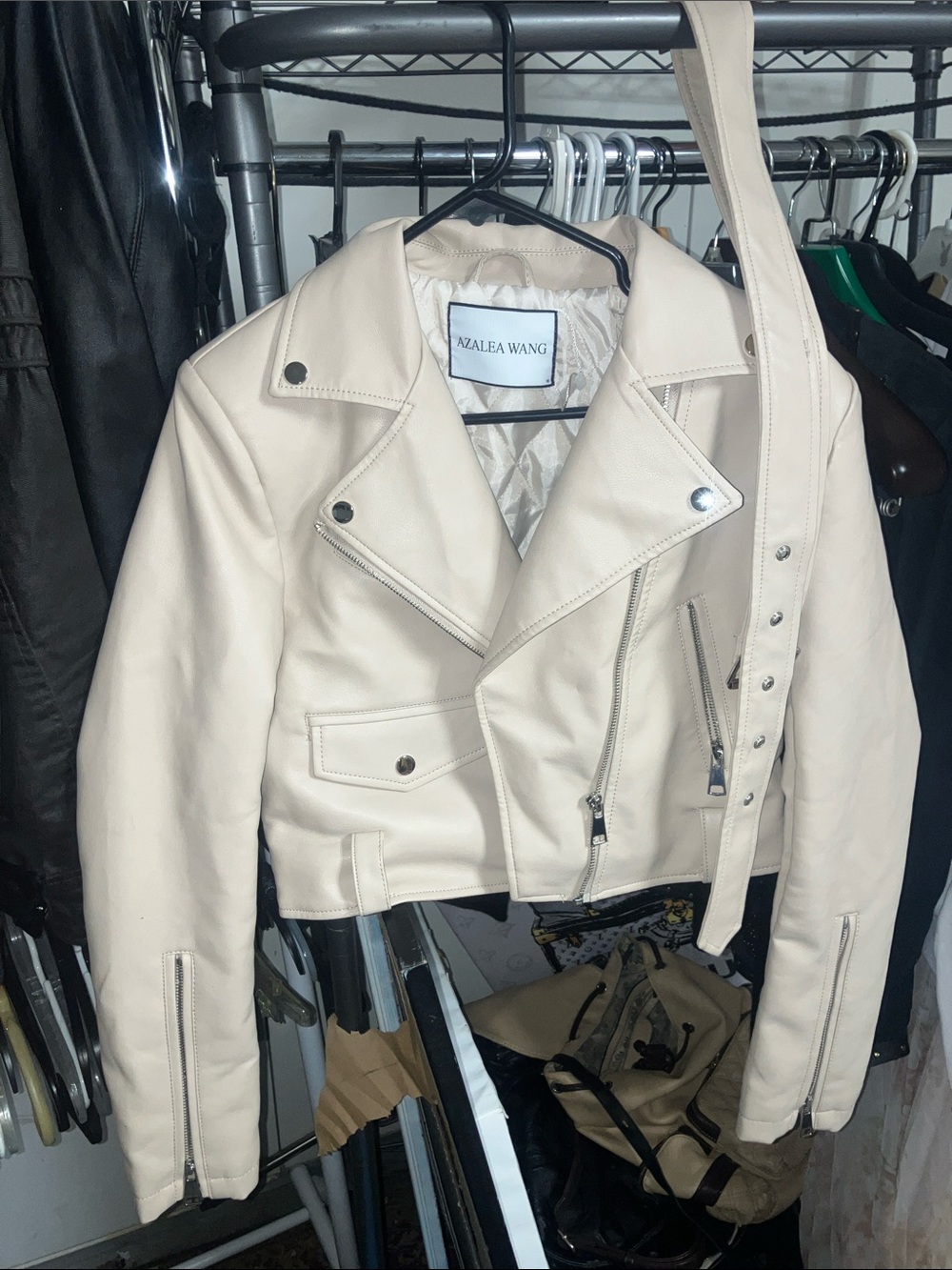 Azalea wang medium  Cream faux leather Moto Jacket